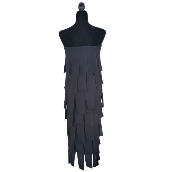Tadashi Fringe Strapless Flapper Little Black Dress Cocktail Size L - Picture 3 of 8